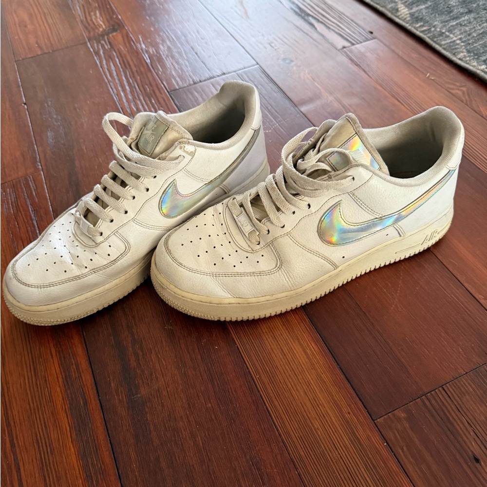 Nike White Shoes with Holographic Swoosh